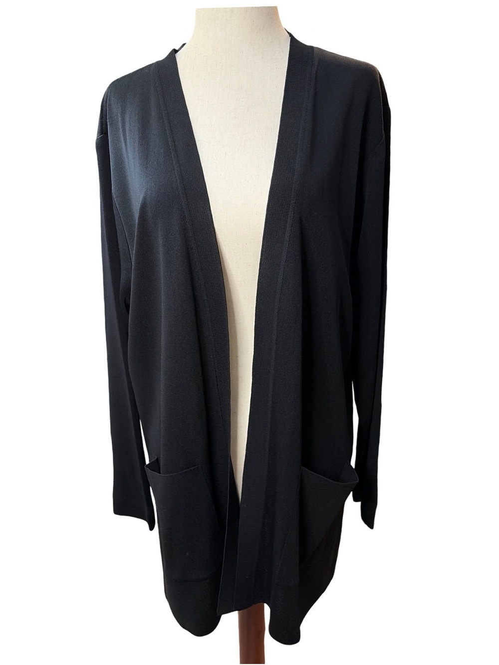 Exclusively Misook  Open-Front Long Cardigan with Pockets Large